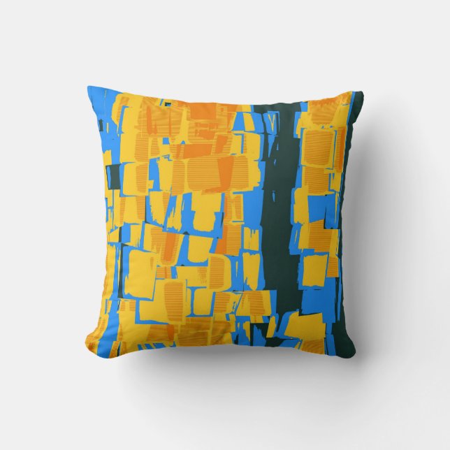 Vintage Yellow Blue Black Abstract Art Deco Cushion (Front)