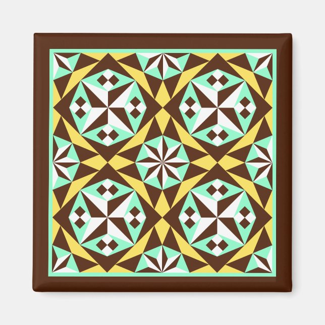 Vintage Yellow Blue Brown Barcelona Pattern Magnet (Front)