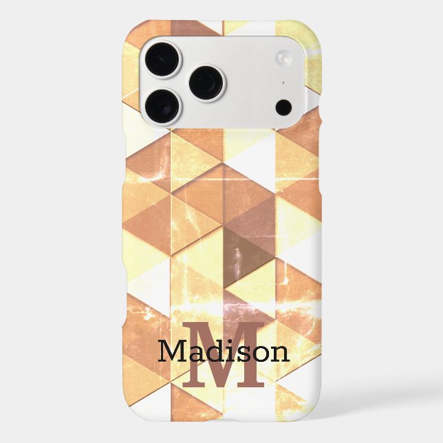 Vintage yellow brown geometric pattern Monogram (Back)