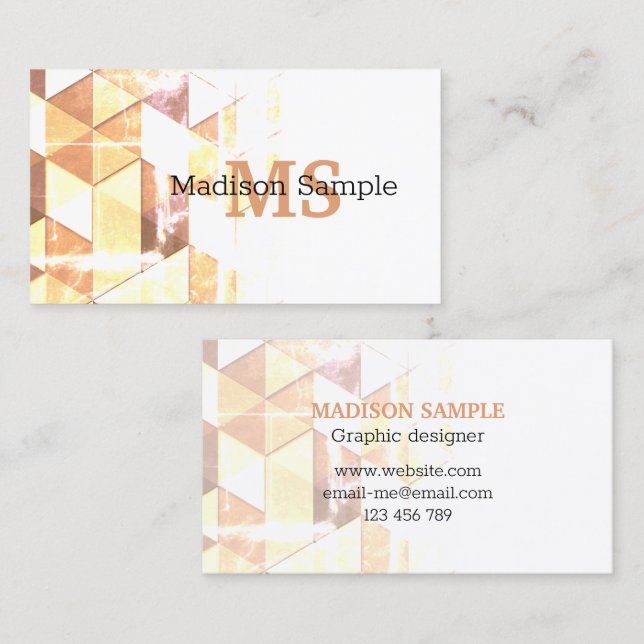 Vintage yellow brown geometric pattern Monogram Business Card (Front/Back)