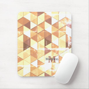 Vintage yellow brown geometric pattern Monogram Mouse Pad