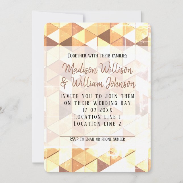 Vintage yellow brown geometric pattern Wedding Invitation (Front)