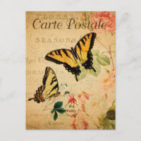 Vintage Yellow Butterflies Floral Flowers French