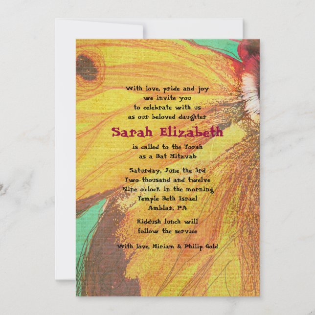 VINTAGE YELLOW BUTTERFLY Bat Mitzvah Invitation (Front)