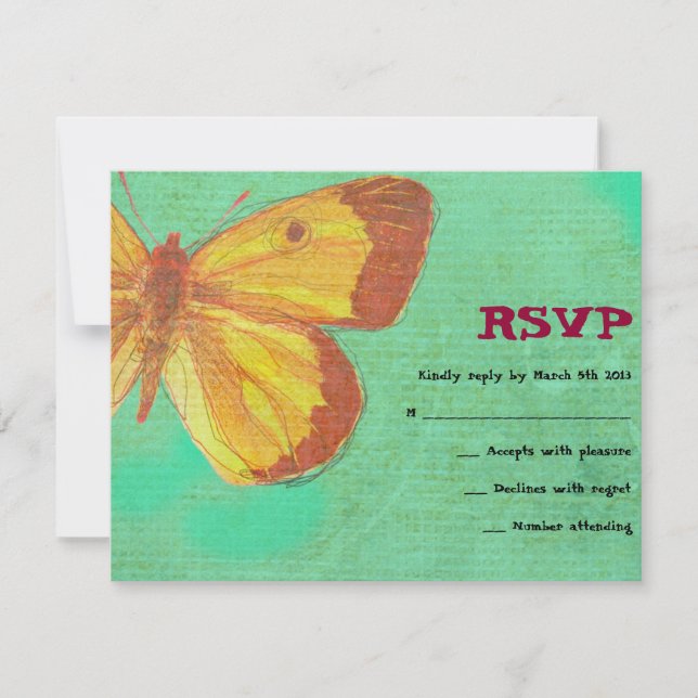 VINTAGE YELLOW BUTTERFLY Bat Mitzvah Reply Card (Front)