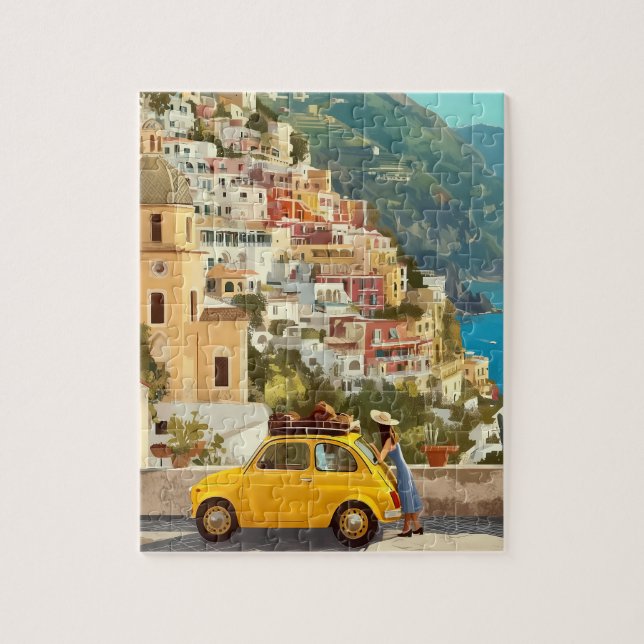 Vintage Yellow Car and Amalfi Coast Jigsaw Puzzle (Vertical)