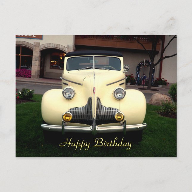 Vintage Yellow Car Birthday Postcard (Front)