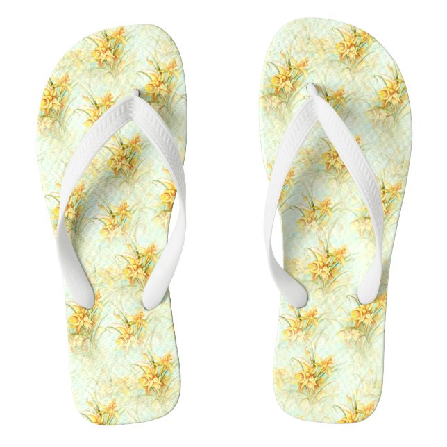 Vintage Yellow Daffodil Floral Flower Jandals (Footbed)