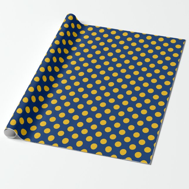 Vintage Yellow Dots Blue Background Wrapping Paper (Unrolled)