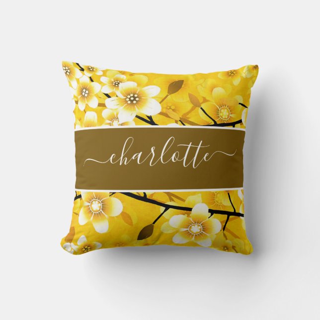 Vintage Yellow Floral Botanical Cushion (Front)