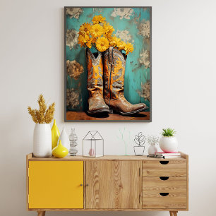 Vintage Yellow Floral Cowboy Boots Decoupage  Tissue Paper