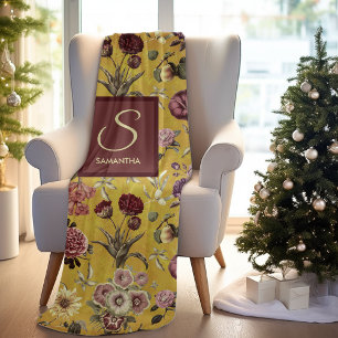 Vintage yellow Floral monogram Fleece Blanket
