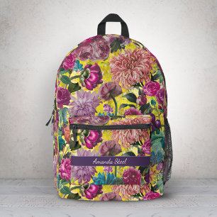 Vintage Yellow Floral Monogrammed Art Printed Backpack