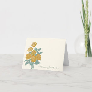 Vintage Yellow Floral Personalised Script Name Note Card