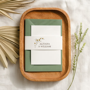 Vintage Yellow Floral Rustic Wedding  Invitation Belly Band