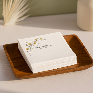 Vintage Yellow Floral Rustic Wedding Napkin