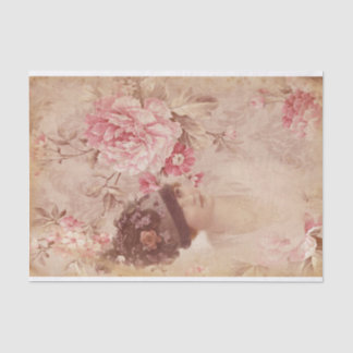 Vintage Yellow Floral Woman in Hat Shabby Chic Tissue Paper