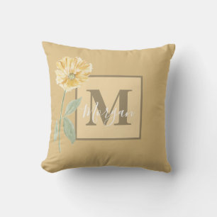 Vintage Yellow Flower Monogram Cushion
