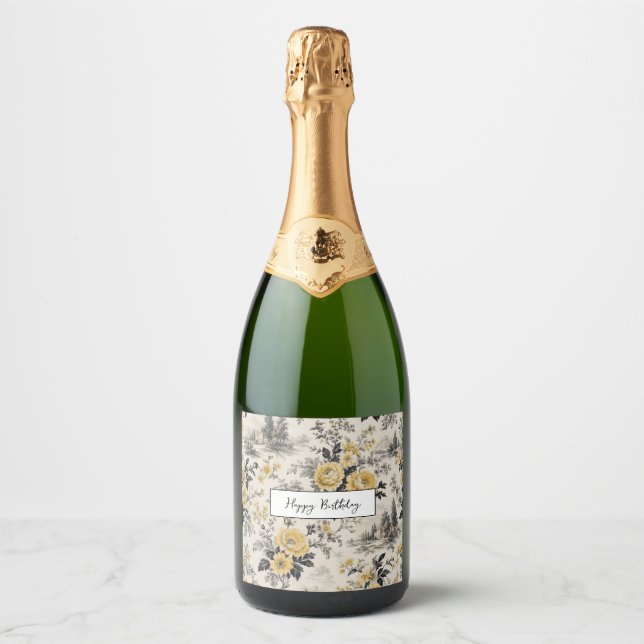 vintage yellow flowers champagne bottle label  (Front)