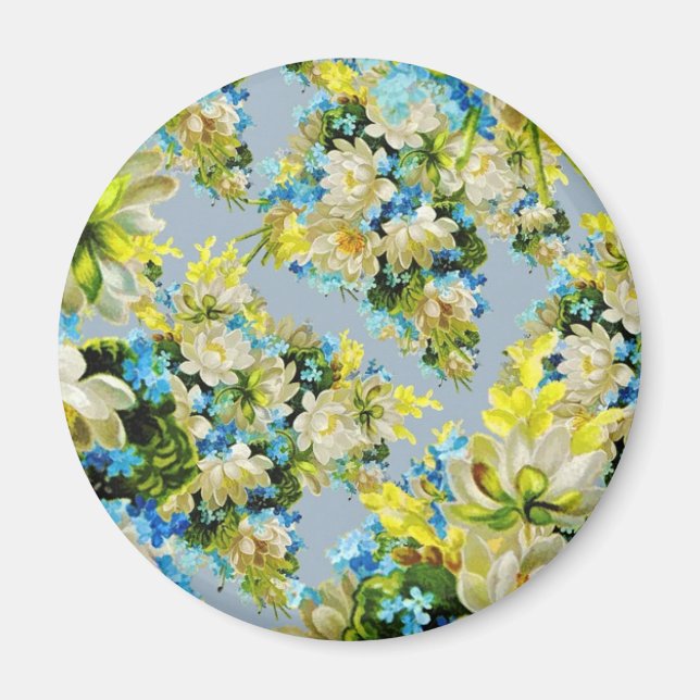 Vintage Yellow Flowers Floral Pattern Magnet (Front)