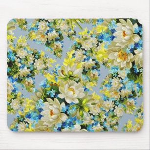 Vintage Yellow Flowers Floral Pattern Mouse Pad