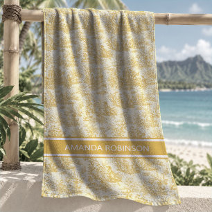 Vintage Yellow French Toile de Jouy Pastoral Beach Towel