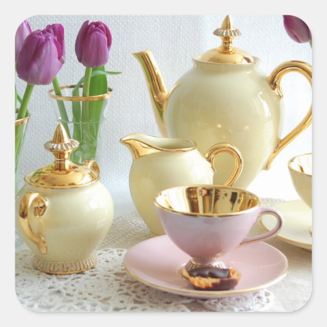 Vintage yellow, gold and pink Tea/Coffee stickers (Front)