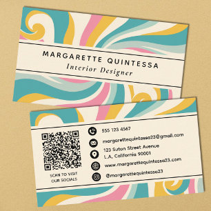 Vintage Yellow Green & Pink Retro Groovy Swirls Business Card