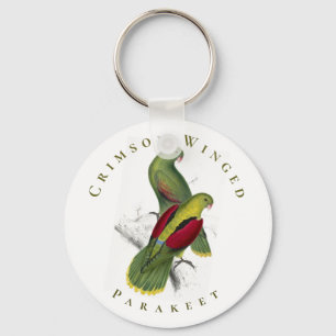 Vintage Yellow Green Red Crimson Winged Parakeet Key Ring
