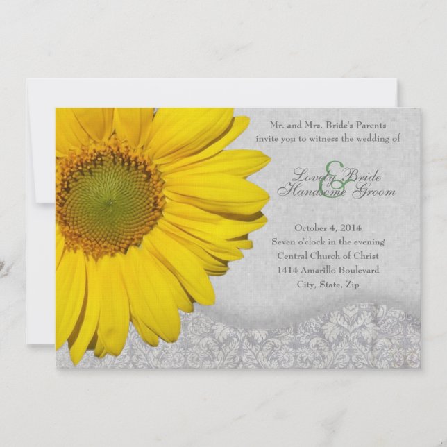 Vintage Yellow Grey Sunflower Wedding Invitation (Front)