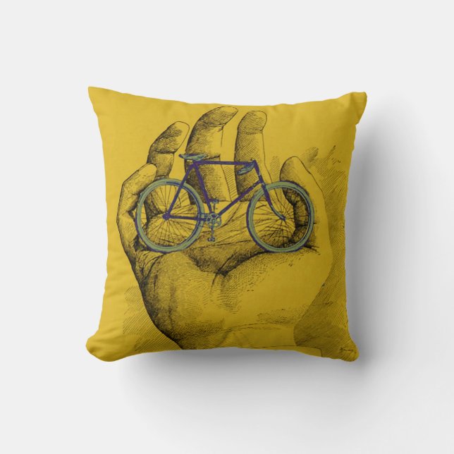 Vintage Yellow Hand Bicycle Humourous Bike Cushion (Front)