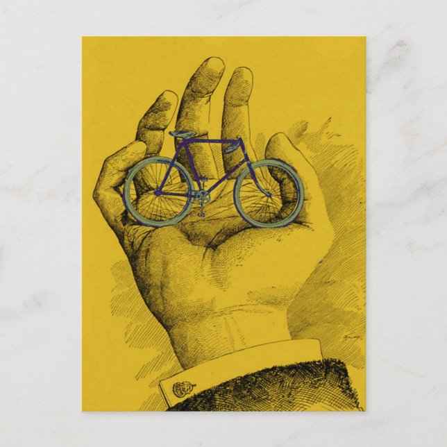 Vintage Yellow Hand Bicycle Humourous Bike Postcard (Front)