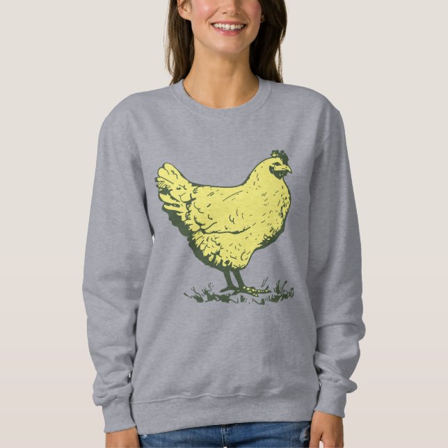 Vintage Yellow Hen Chicken Drawing Poultry Farming Sweatshirt (Front)