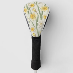Vintage Yellow Narcissus Flowers on Ivory Golf Head Cover