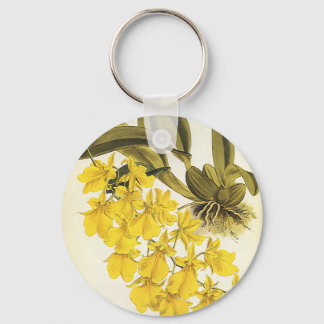 Vintage Yellow Oncidium Orchid, Tropical Flowers Key Ring