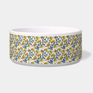 Vintage Yellow Orange Folk Floral Blue Leaf