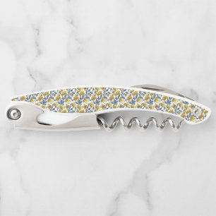 Vintage Yellow Orange Folk Floral Blue Leaf Corkscrew