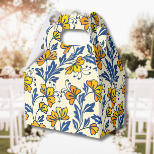 Vintage Yellow Orange Folk Floral Blue Leaf Favour Box