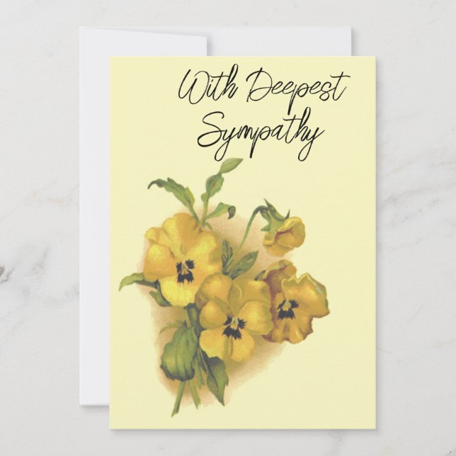 Vintage Yellow Pansies Floral Sympathy Card  (Front)