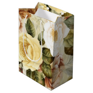 Vintage Yellow  Pink and White Roses  Medium Gift Bag