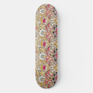 Vintage yellow pink William Morris's Corncockle Skateboard