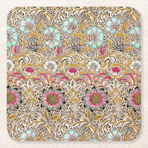 Vintage yellow pink William Morris's Corncockle Square Paper Coaster