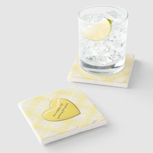 Vintage Yellow Plaid Heart Stone Coaster (Side)