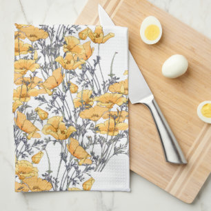 Vintage Yellow Poppy Flowers Kitchen Towels