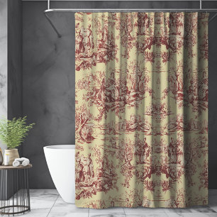 Vintage Yellow Red Toile de Jouy Lake Shower Curtain