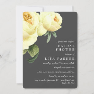 Vintage Yellow Rose Grey Bridal Shower Wedding Invitation