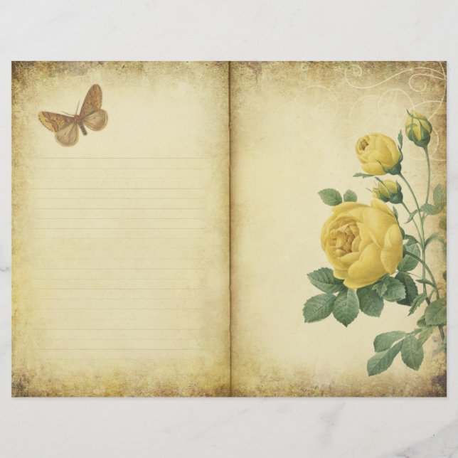 Vintage Yellow Rose Journal Page Scrapbook Paper (Front)