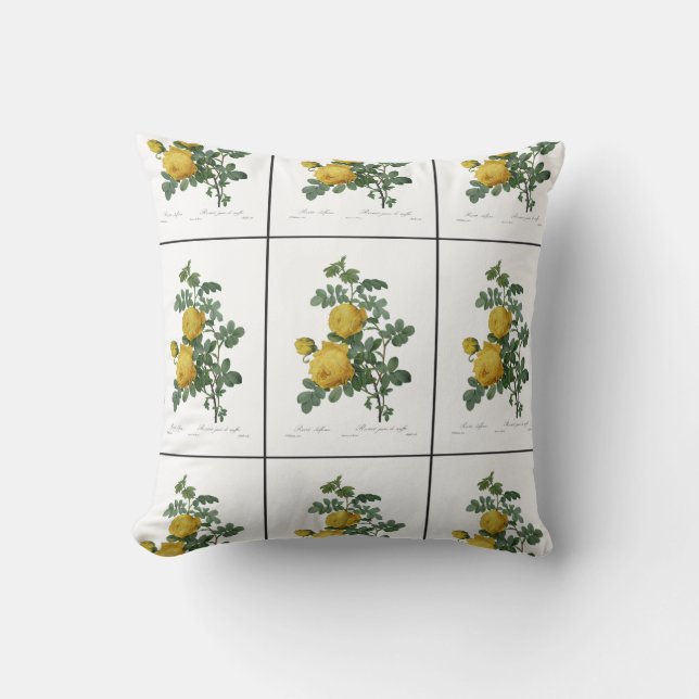Vintage yellow rose painting cushion (Front)
