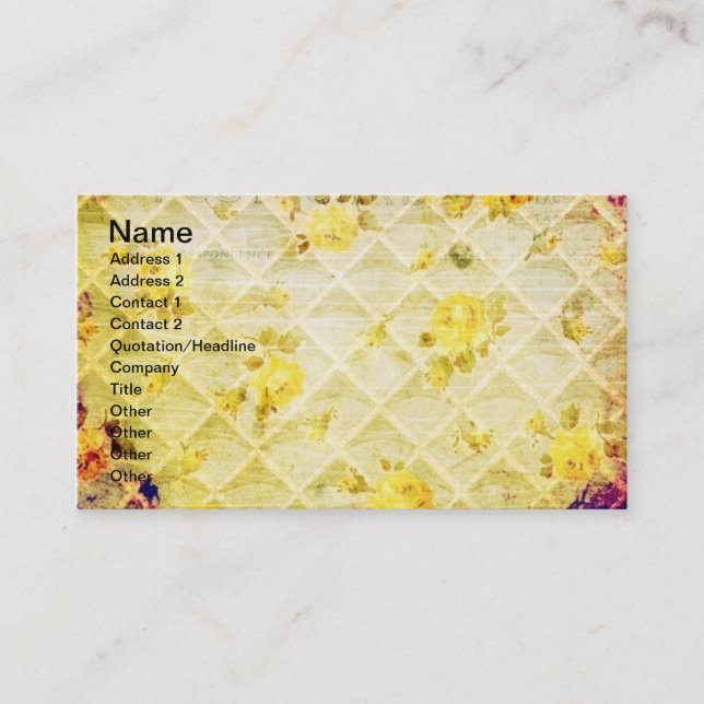 Vintage Yellow Rose Wallpaper Grunge Business Card (Front)