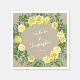 Vintage Yellow Rose Wedding Napkin